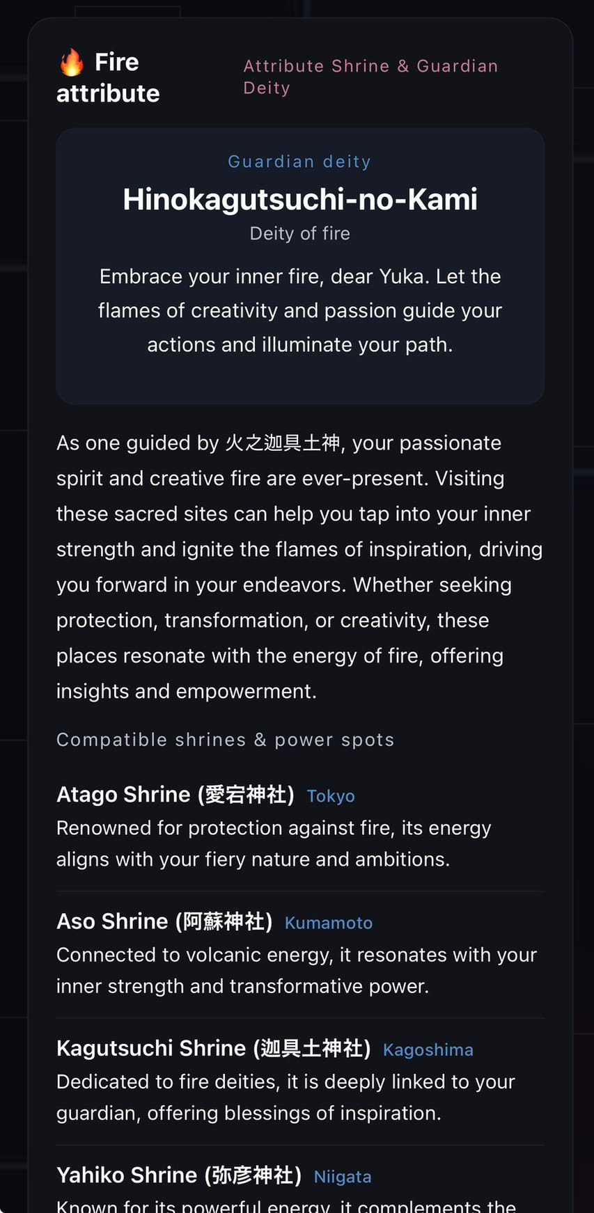 Attribute shrines & power spots